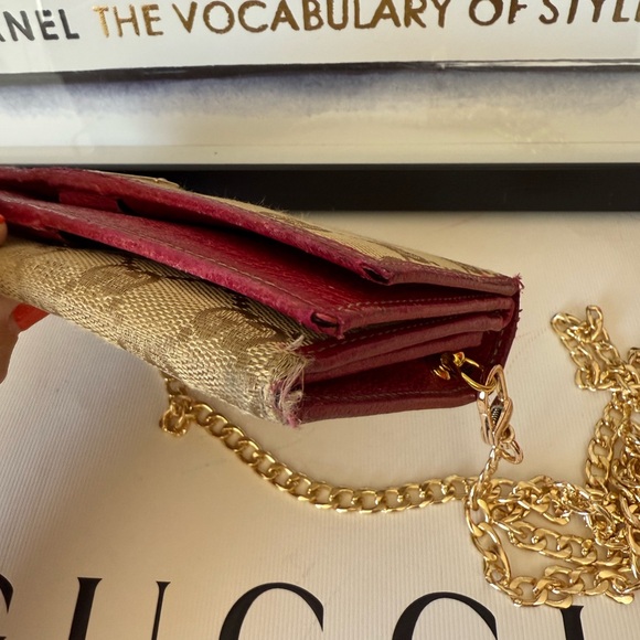 GUCCI GG Canvas and Leather Vintage Long Wallet On Chain Crossbody - Picture 12 of 16